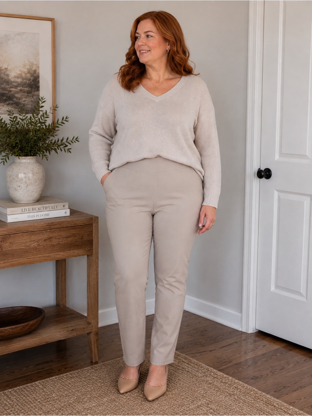 M.M.LaFleur Size 16 Beige Ponte Pull On Stretch Work Pants